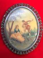 Antique 800 Silver Hand Painted Brooch