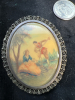 Antique 800 Silver Hand Painted Brooch - 3