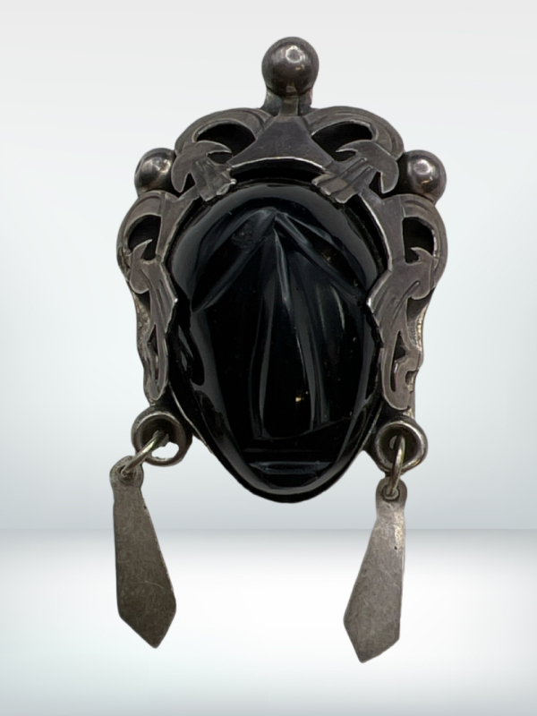 Vintage Mexican Sterling Black Onyz Mask Pendant Brooch