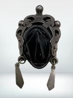 Vintage Mexican Sterling Black Onyz Mask Pendant Brooch