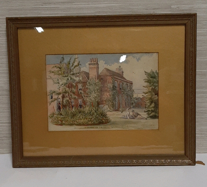 Antique English Watercolour of St. Giles Vicarage.