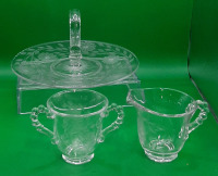 Vintage Hughes Cornflower Candlewick Cream and Sugar and a Tidbit Tray
