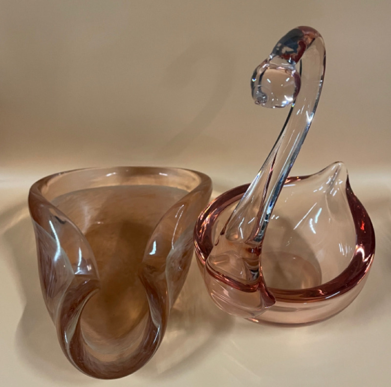 Art Glass Dish and Swan