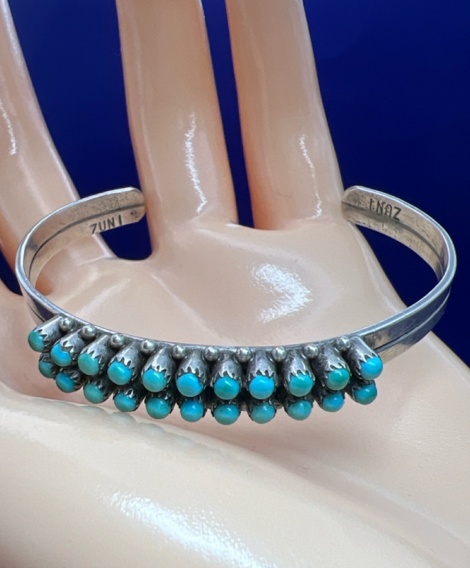 Zuni signed Silver Turquoise Cuff Bracelet
