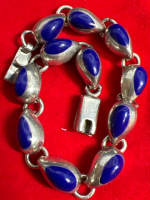Vintage Mexican 925 Sterling Lapis Lazuli Line Bracelet