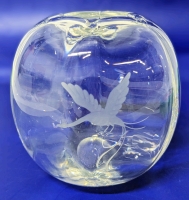 Vintage Scandinavian Glass Vase with Etched Bird of Paradise - Numbered -