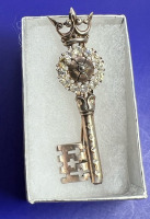 TRIFARI Sterling Vermiel Key & Crown Brooch