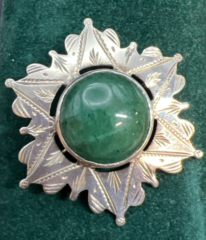 English Sterling Silver Agate Brooch