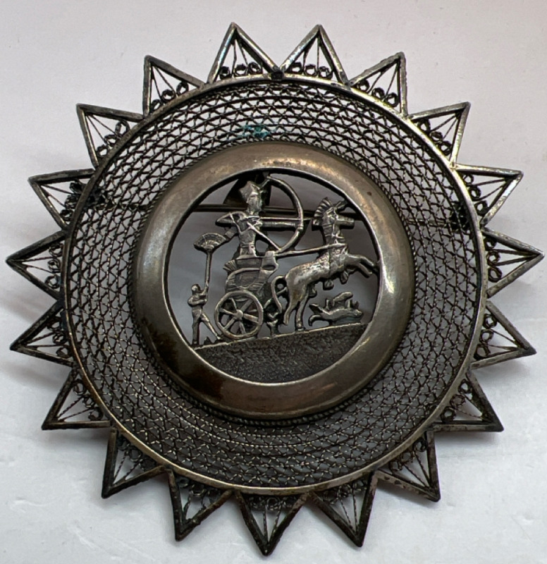 Antique Egyptian Themed Hallmarked Silver Brooch Pendant
