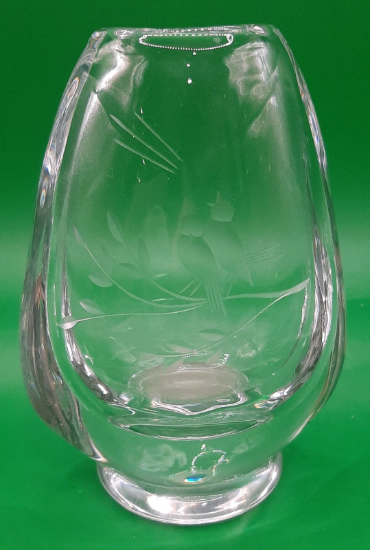 Vintage Kosta Etched Vase with Birds.
