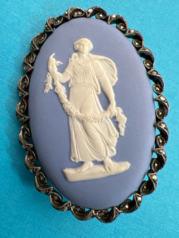 Vintage Wedgewood Jasperware Sterling Marcasite Brooch