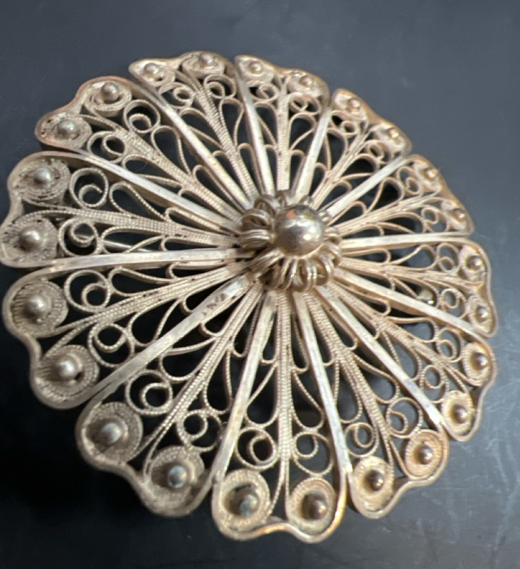 Antique 830 Silver Filigree Brooch