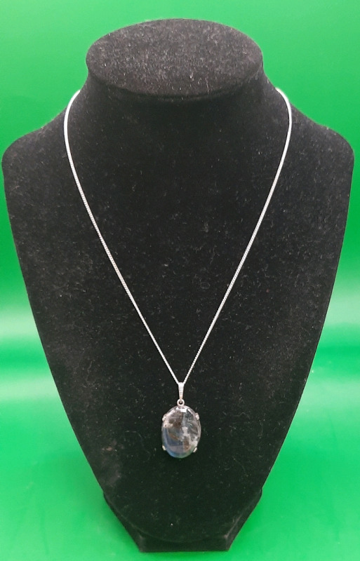 Vintage 925 Sterling Pendant with Stone and Chain