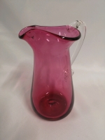 Beautiful Hand Blown Cranberry Glass Pitcher with Clear Handle