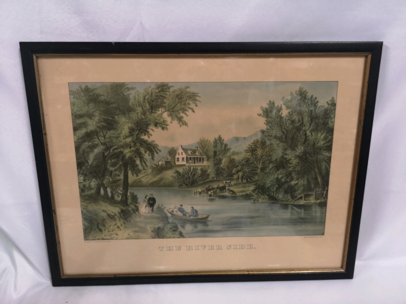 Vintage Framed Print " The River Side " Published by Currier & Ives