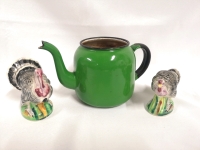 Vintage Enamel Pot and Turkey Salt & Pepper Shakers