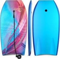 RAYWER Body Board Lightweight with EPS Core, HDPE Slick Bottom, Leash & Adjustable Wrist Rope, Great Surfing for Kids and Adults