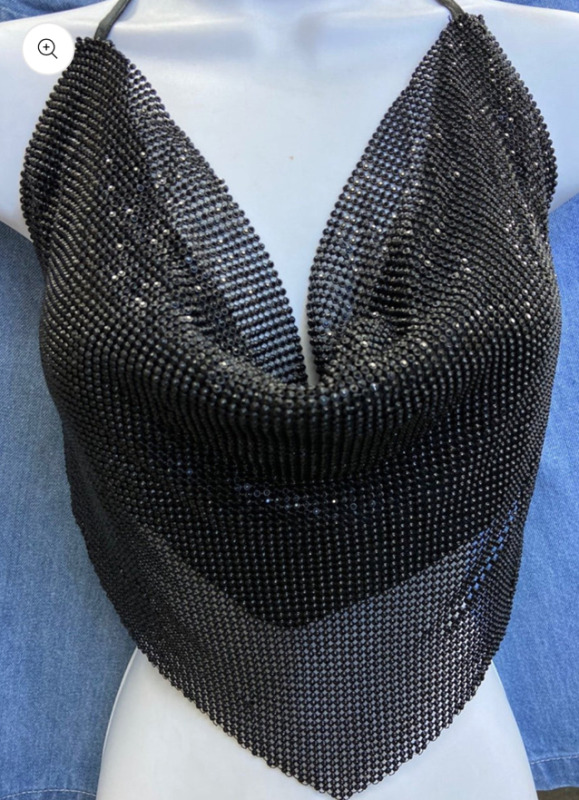 NEW Better Be Rhinestone Cowl Tie Top Black One Size