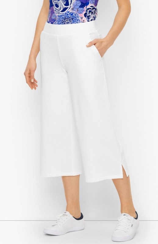 NEW Talbots Pima terry wide leg crop pants white size petite small