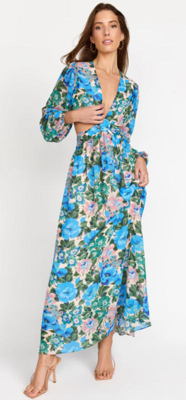 NEW Long-Sleeve Cut-Out Open Back Floral Maxi Dress - Lush Size Large