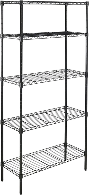 5-Shelf Shelving Storage Unit, Metal Organizer Wire Rack, Black . 21"×11"×72