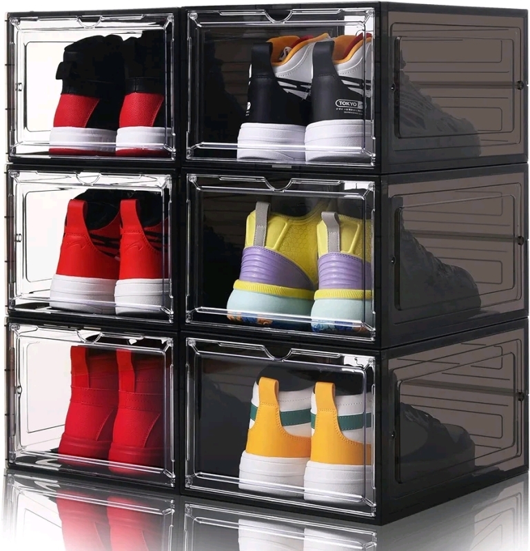 Attelite Clear Shoe Box , Set of 6 , Stackable Plastic Shoe Box with Clear Door - New