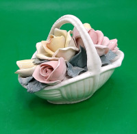 Vintage Ens Porcelain Hand Painted Floral Basket c 1930