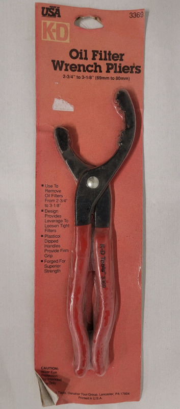 K-D Oil Filter Wrench Pliers , 2 3/4" to 3 1/8" Filters . New , Sealed