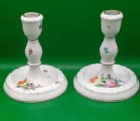 Vintage Herend Porcelain Hand Painted Floral Candlesticks