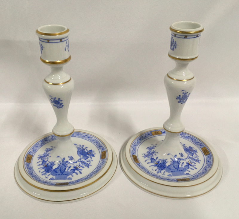 Herend Chinese Bouquet Blue Candlesticks