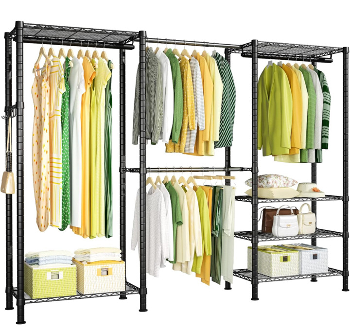 NEW Ulif E1 Heavy Duty Closet Garment Rack, 6 Tiers Adjustable Metal Freestanding Expandable Clothing Storage with 4 Hanger Rods