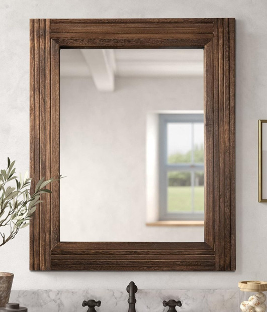 NEW YOSHOOT Hand-Made Wooden Spliced Wall Mirror for Bathroom Vertical or Horizontal Hanging