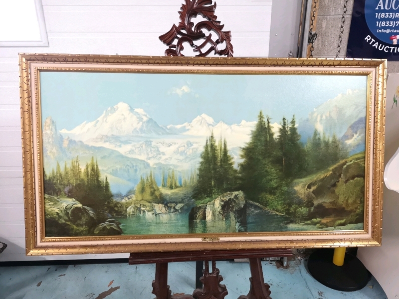 Large Vintage Framed Print Mountain Glory - Signed Moran