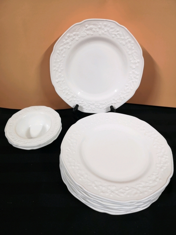 Vintage Milk Glass Plates & Nappies - Floral Pattern