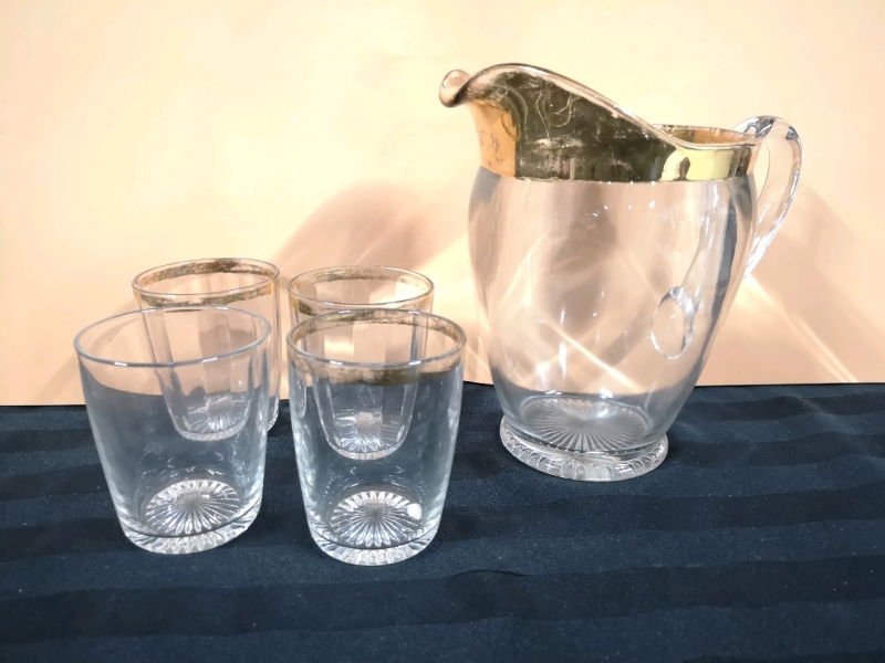 Vintage Glass Pitcher with Glasses