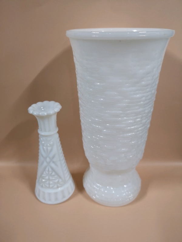 2 Vintage Milk Glass Vases