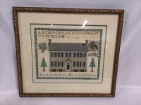 Vintage Stitch Art Sampler Framed - Colonial Carlton House~Williamsburg, VA