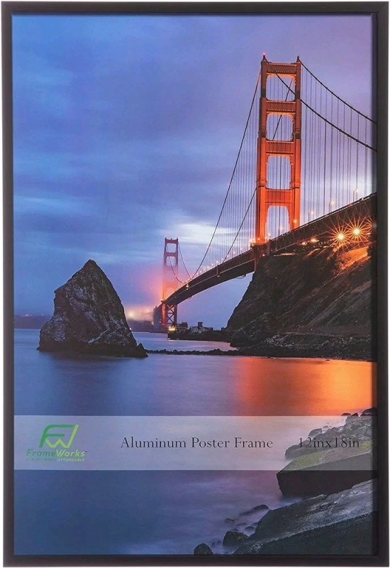 New FrameWorks 16” x 24” Black Brushed Aluminum Poster Picture Frame with Plexiglass 1-Pack