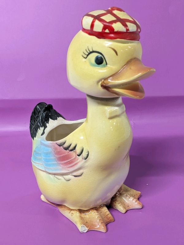 Vintage Ceramic Bobblehead Duck Planter Made in Japan 8" Tall