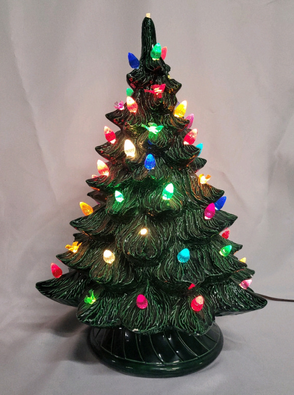 Vintage Ceramic 18.5" Christmas Tree , Tested Working . Some Chips