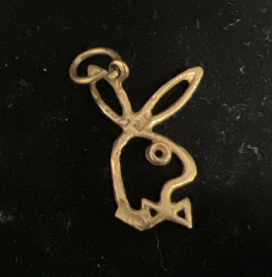 10K Yellow Gold Etched Playboy Bunny Charm Pendant Vintage