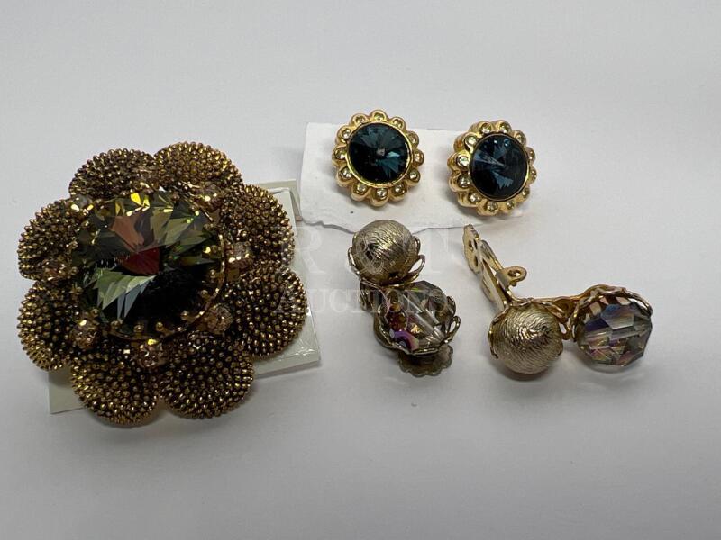 Stunning Vintage Lemongrass Brooch Clip on Earrings Nina Ricci + AB