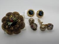 Stunning Vintage Lemongrass Brooch Clip on Earrings Nina Ricci + AB
