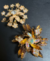 Stunning Topaz and AB Tiered Brooch Sputnik styled Rhinestone Brooch