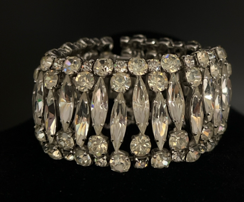 Sherman signed Diamanté Wide Bracelet with safety