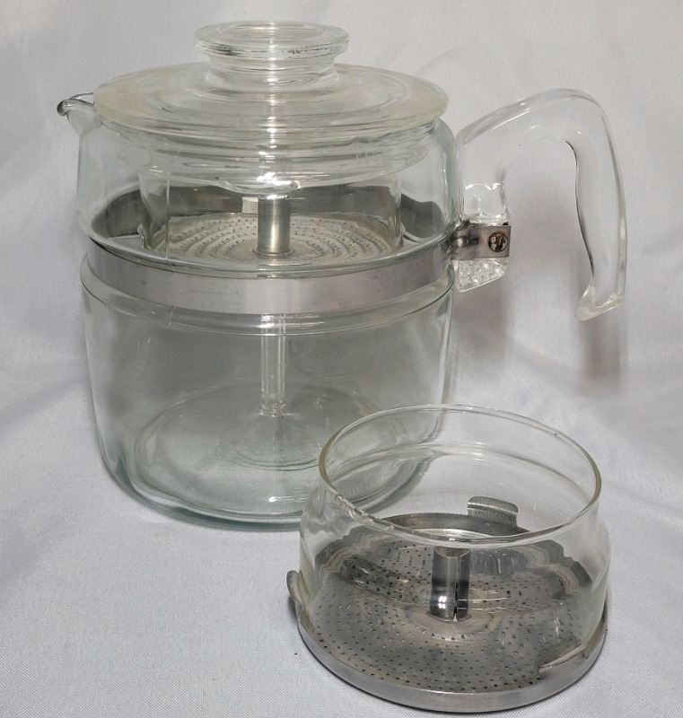 Vintage PYREX Glass Flameware Percolator Coffee Pot w/Glass Stem & Basket