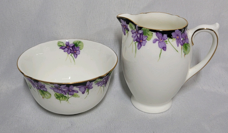 Vintage Royal Doulton Violets Creamer & Sugar . No chips or cracks , some crazing