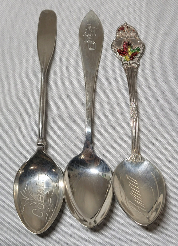 Sterling Silver Souvenir Spoons . Three (3) Spoons , Total Weight 37.6 grams