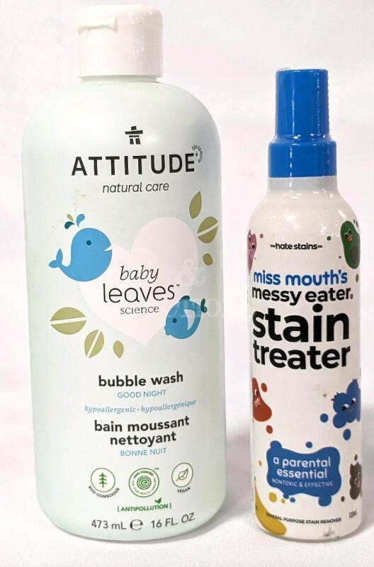 New Attitude Baby Bubble Wash (473ml) and Miss Mouth's Messy Eater Stain Treater (120ml).