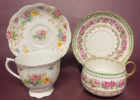 2 Beautiful Vintage Flower design Tea cups and saucers including Royal Albert